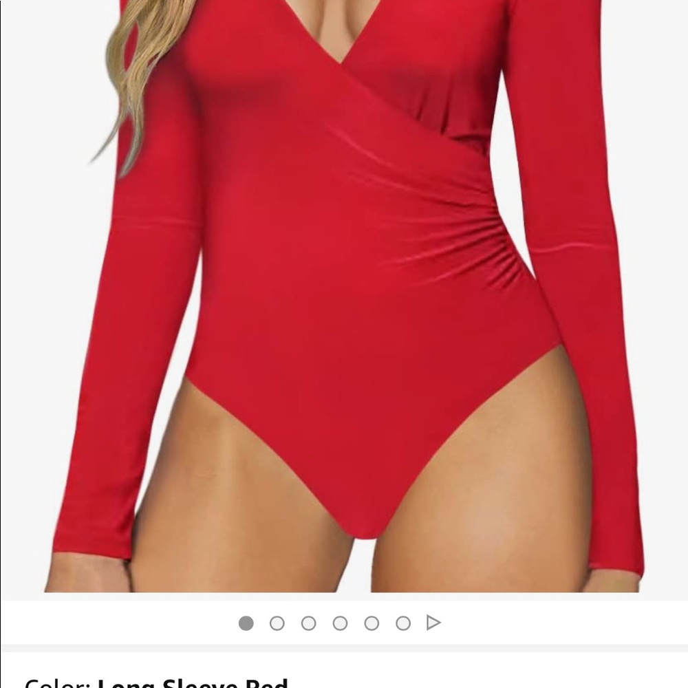 Mangopop Red cross wrap ruched bodysuit